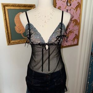 Sheer Black and Blue Lace Camisole